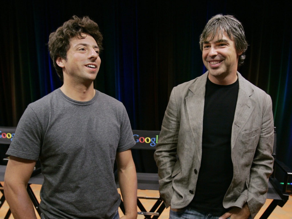 Google co-founders Sergey Brin (left) and Larry Page announced Tuesday they are stepping down from their leadership roles but will remain board members of Alphabet, Google's parent company. CREDIT: Paul Sakuma/AP