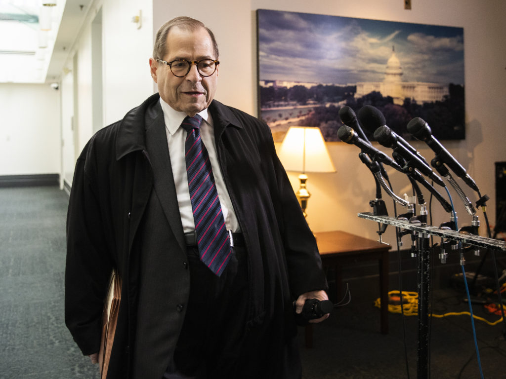 House Judiciary Committee Chairman Jerry Nadler, D-N.Y., leaves at the conclusion of a House Democratic Caucus meeting on Capitol Hill in October. CREDIT: Manuel Balce Ceneta/AP