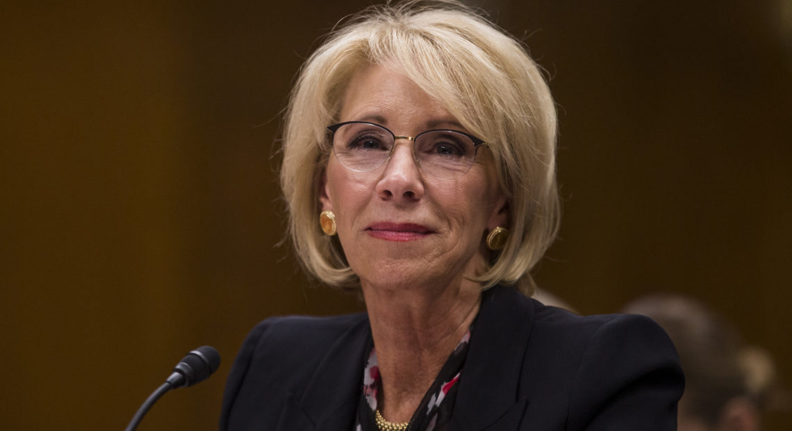 U.S. Education Secretary Betsy DeVos testifies before the Senate education committee. CREDIT: Zach Gibson/Getty Images