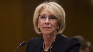 U.S. Education Secretary Betsy DeVos testifies before the Senate education committee. CREDIT: Zach Gibson/Getty Images