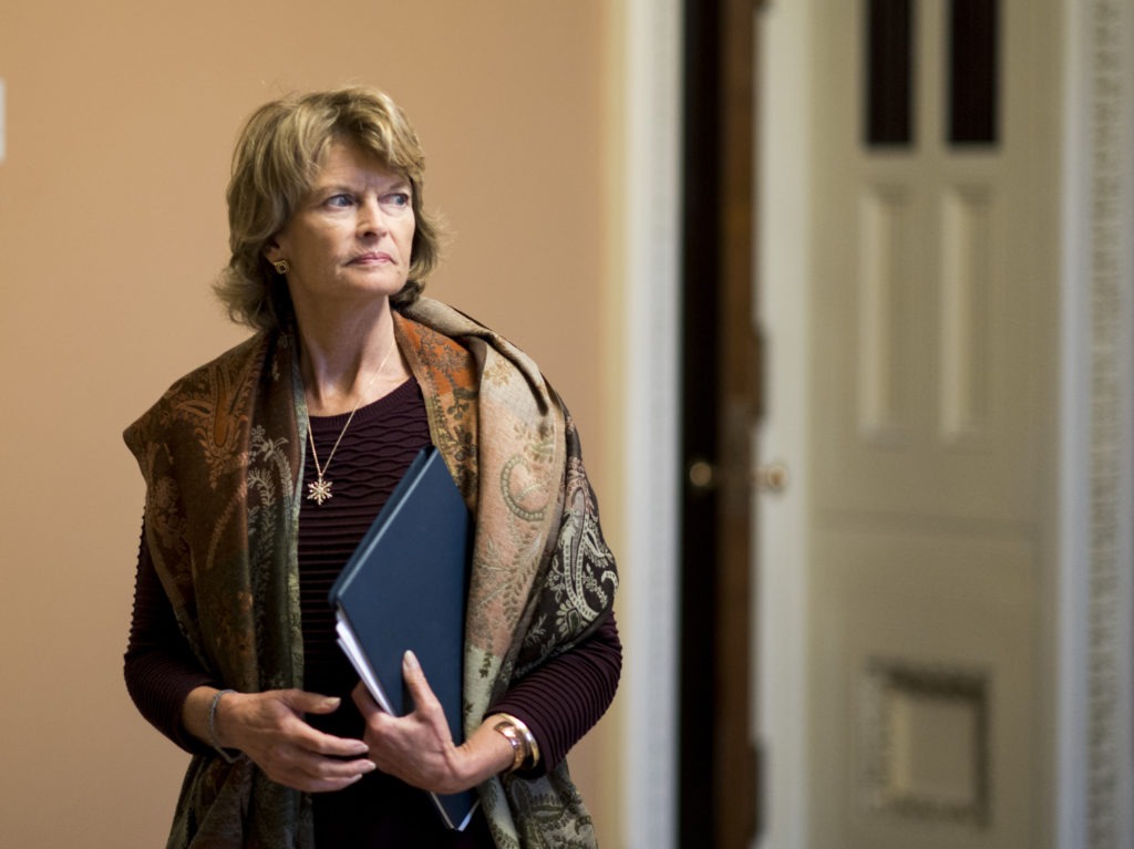 Sen. Lisa Murkowski, R-Alaska, said in a television interview that she is "disturbed" by Senate Majority Leader Mitch McConnell's coordination with President Trump and his staff on an impending impeachment trial. CREDIT: Bill Clark/CQ-Roll Call via Getty Images
