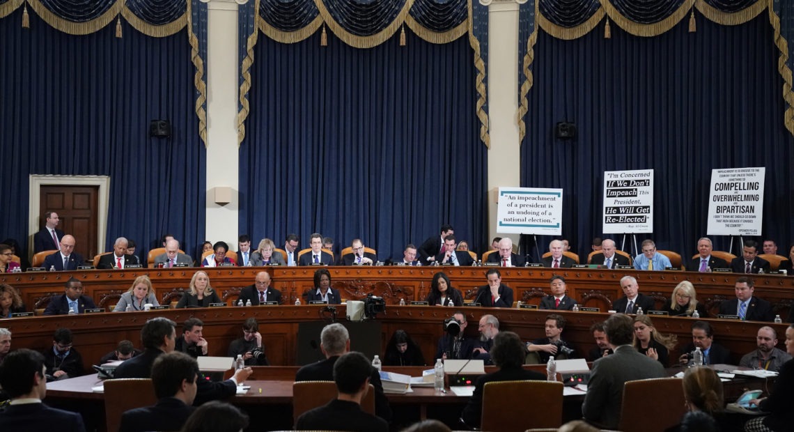 Members of the House Judiciary Committee listen as constitutional scholars testify before the House Judiciary Committee on Capitol Hill Wednesday. CREDIT: Drew Angerer/Getty Images