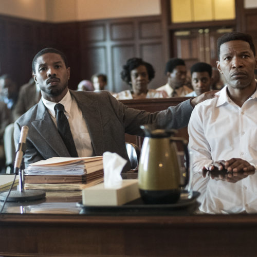 Bryan Stevenson (Michael B. Jordan) defends wrongly condemned Walter McMillan (Jamie Foxx) in Destin Daniel Cretton's film. CREDIT: Jake Giles Netter/Warner Bros.