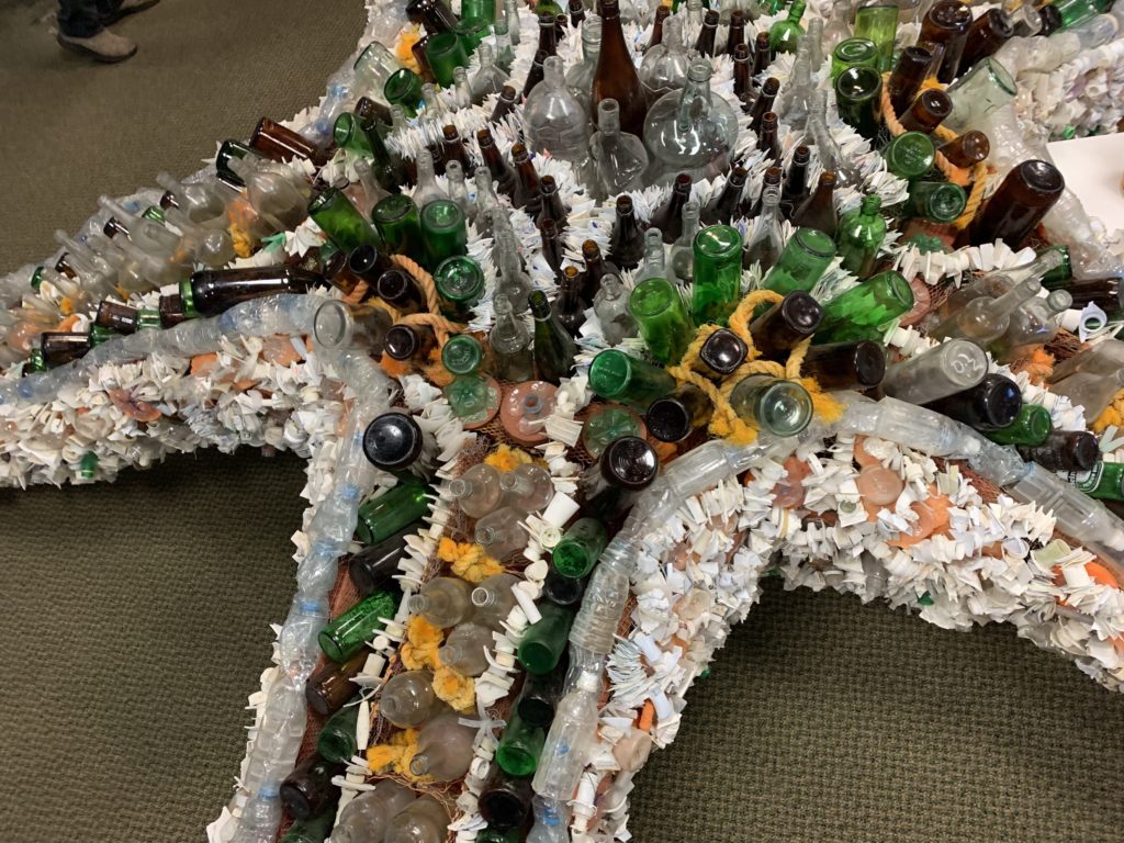 A sea star made mostly of plastic water bottles from the 2008 Summer Olympics in China that are still washing up on Oregon beaches today. CREDIT: Kirk Siegler/NPR