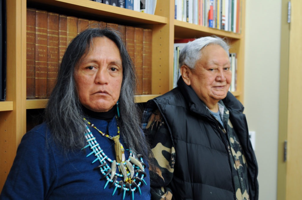 Alvin Shuster and his son Abraham on Jan. 8, 2020. Since finding recordings of their relative Louis Mann, they’ve been listening to digitized copies on repeat, hoping to learn the songs he recorded in 1909. “I thought it was pretty nice and amazing to hear it,” Abraham said of his great grandfather’s voice recordings. CREDIT: Enrique Pérez de la Rosa/NWPB