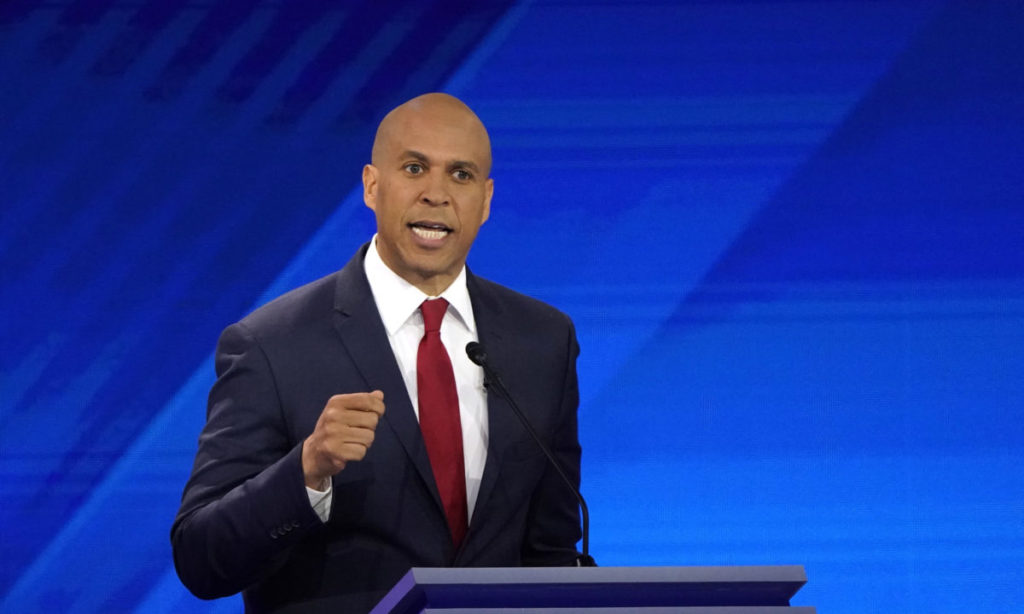 Senator Cory Booker speaks during the 2020 Democratic U.S. presidential debate in Houston, Texas, U.S. September 12, 2019. CREDIT: Mike Blake/Reuters