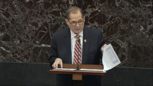 House impeachment manager Rep. Jerrold Nadler, D-N.Y., laid out what he called the legal theory for impeachment as the House is pursuing it. CREDIT: AP