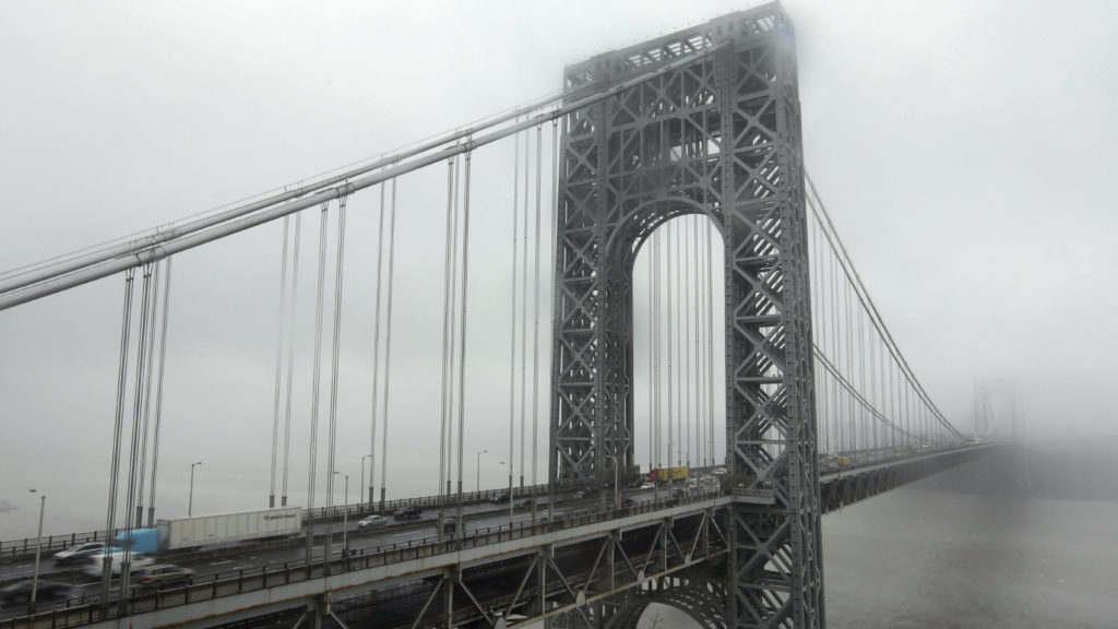 Traffic crosses the George Washington Bridge in Fort Lee, N.J. The bridge made headlines in 2013 when two access lanes were shut down, creating gridlock — and a political scandal. CREDIT: Richard Drew/AP