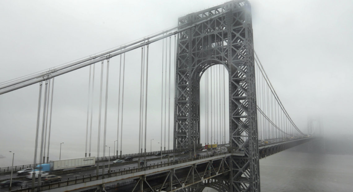 Traffic crosses the George Washington Bridge in Fort Lee, N.J. The bridge made headlines in 2013 when two access lanes were shut down, creating gridlock — and a political scandal. CREDIT: Richard Drew/AP