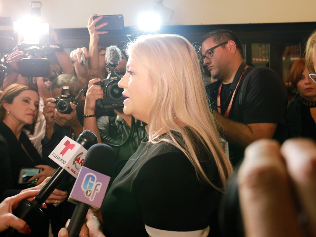 Puerto Rico Gov. Wanda Vázquez, pictured in November, faces controversy over potential corruption following the discovery of a warehouse full of disaster supplies, some dating back to 2017's Hurricane Maria. CREDIT: Gladys Vega/Getty Images