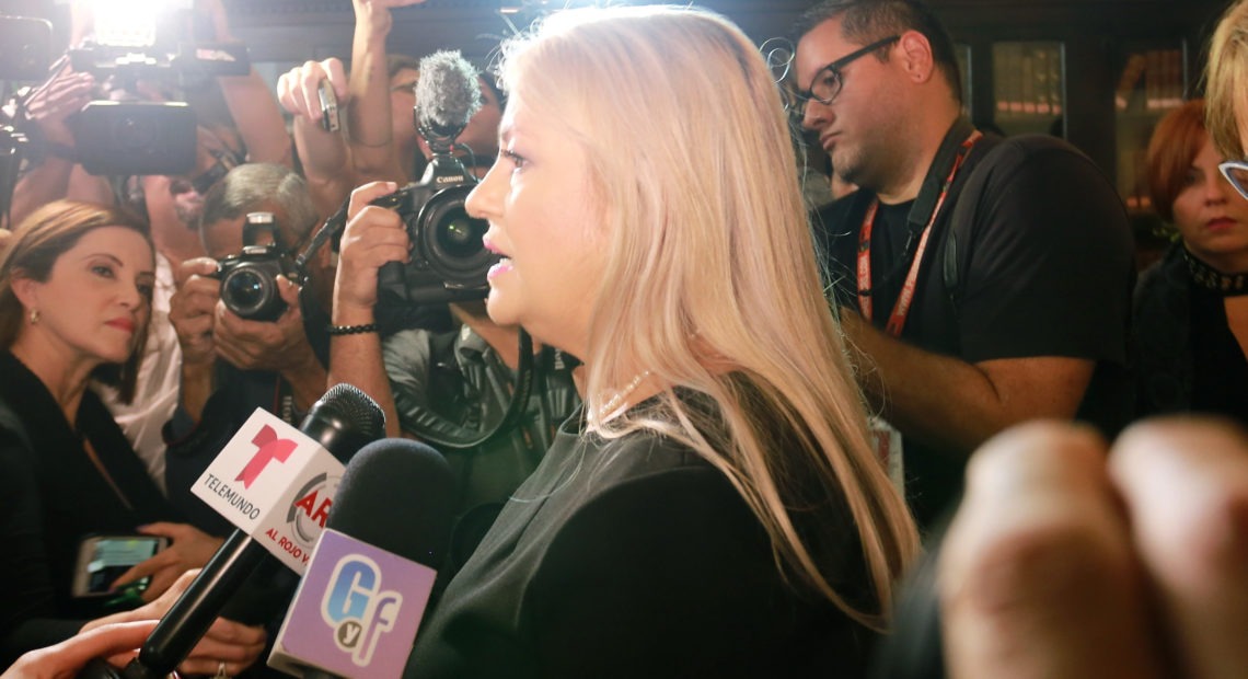 Puerto Rico Gov. Wanda Vázquez, pictured in November, faces controversy over potential corruption following the discovery of a warehouse full of disaster supplies, some dating back to 2017's Hurricane Maria. CREDIT: Gladys Vega/Getty Images