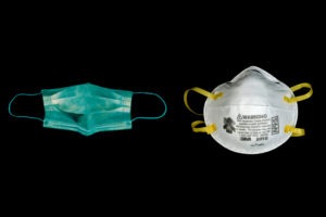 A surgical mask and an N95 respirator. Officials in China are urging citizens to wear masks in public to stop the spread of the coronavirus. But can a mask really keep you from catching the virus? Science Photo Library/ Getty Images; South China Morning Post/Getty Images
