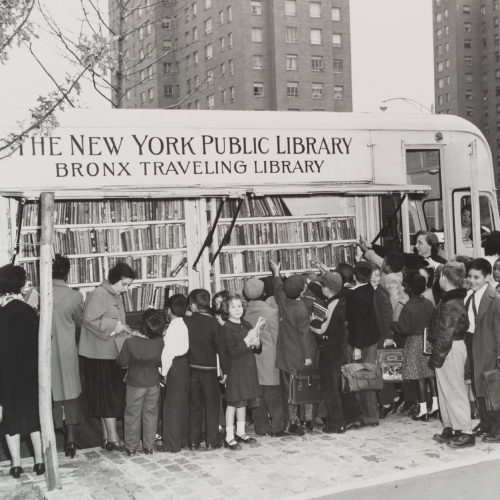 Children in the Bronx visit a New York Public Library bookmobile in the 1950s. CREDIT: The New York Public Library