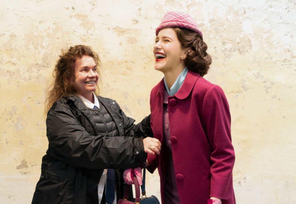 Donna Zakowska shares a laugh on set with Rachel Brosnahan. CREDIT: Nicole Rivelli/Amazon Studios