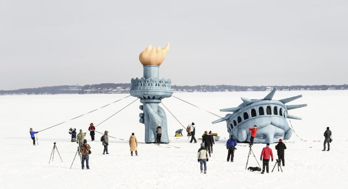 Lady Liberty atop Lake Mendota, seen in February 2019. Photo by Jeff Miller. Photo courtesy of the University of Wisconsin–Madison.