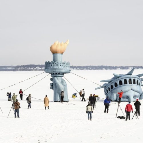 Lady Liberty atop Lake Mendota, seen in February 2019. Photo by Jeff Miller. Photo courtesy of the University of Wisconsin–Madison.