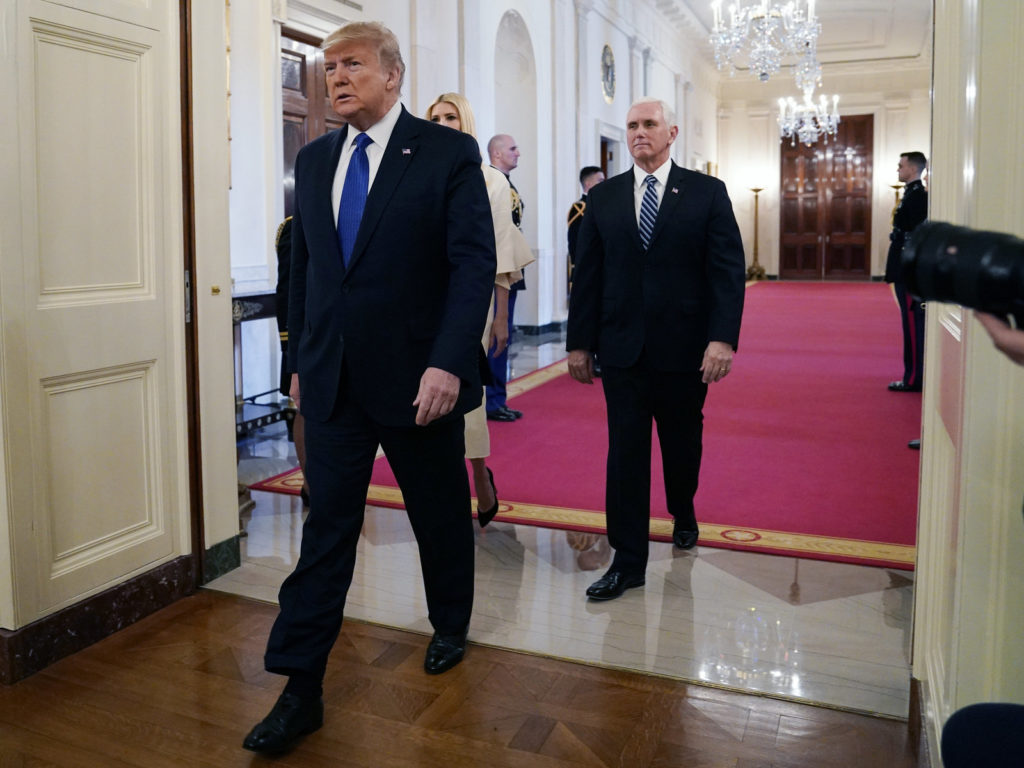 President Trump, Vice President Pence and senior adviser Ivanka Trump at the White House. Evan Vucci/AP