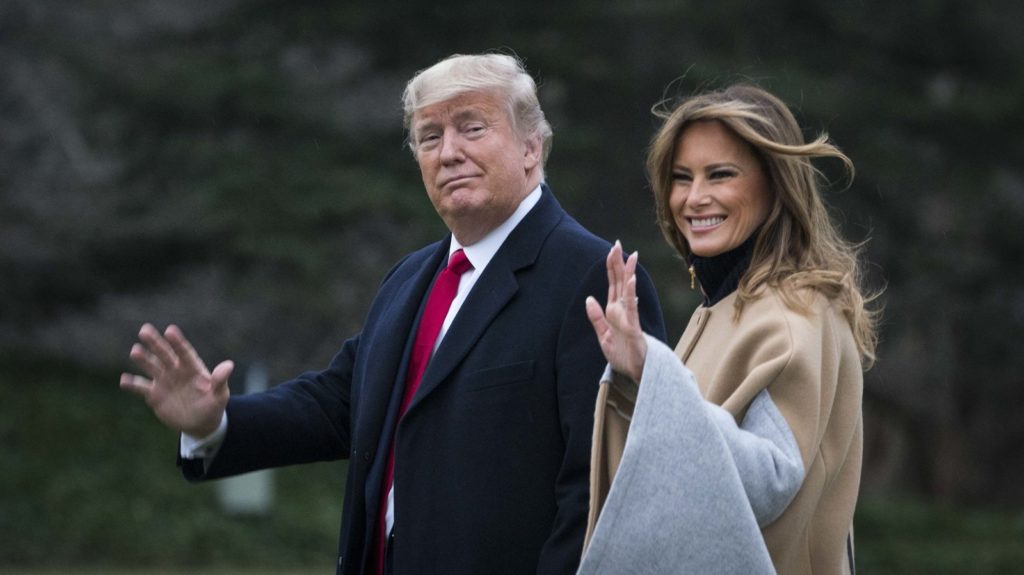 President Trump and first lady Melania Trump walk along the South Lawn as they depart from the White House for a weekend trip to Mar-a-Lago in Florida on Friday, Jan. 31, 2020. CREDIT: Sarah Silbiger/Getty Images