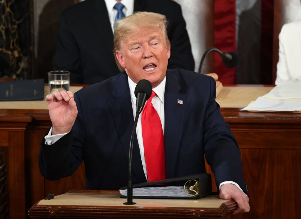 President Donald Trump delivers his State of the Union address at the U.S. Capitol in Washington, D.C. Mandel Ngan/AFP/Getty Images