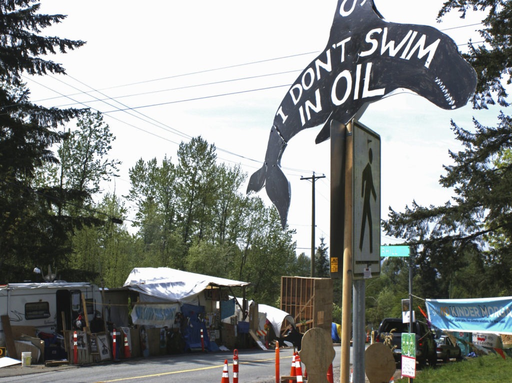 The expansion of the Trans Mountain pipeline has seen significant opposition, such as this camp set up by demonstrators in Vancouver, Canada, in 2018. CREDIT: Jeremy Hainsworth/AP