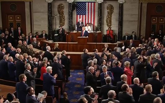 President Trump delivers his third State of the Union address before Congress on Feb. 4, 2020. CREDIT: House Television/Screenshot