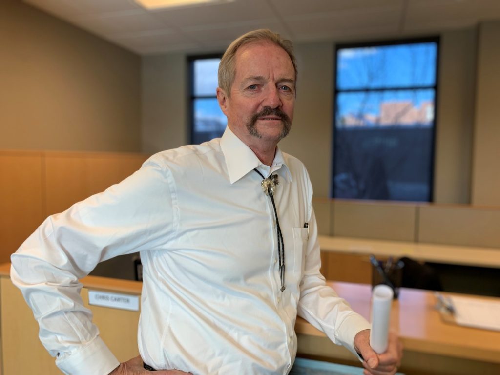 Acting BLM Director William Perry Pendley stands in the mostly empty suite of offices at the agency's new planned headquarters in Grand Junction, Colo. Kirk Siegler/NPR