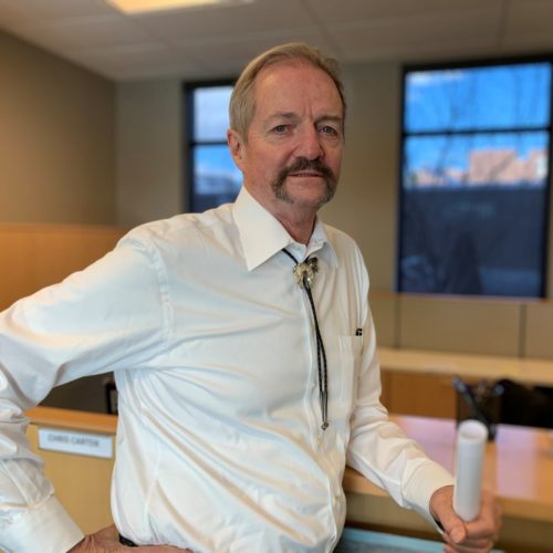 Acting BLM Director William Perry Pendley stands in the mostly empty suite of offices at the agency's new planned headquarters in Grand Junction, Colo. Kirk Siegler/NPR