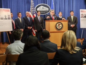 Attorney General William Barr and top law enforcement officials announced what they called a huge cyberattack on Monday at the Justice Department. CREDIT: Jacquelyn Martin/AP