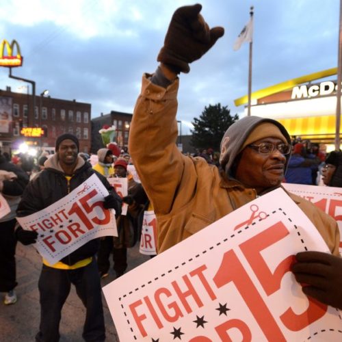 Rally for better wages.