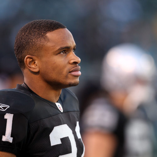 "I'm a student first in everything that I do," says Nnamdi Asomugha. "So it's always about: How can I get the edge mentally?" Asomugha, shown above on the sidelines of an Oakland Raiders game in November 2010, is now making his Broadway debut. Ezra Shaw/Getty Images