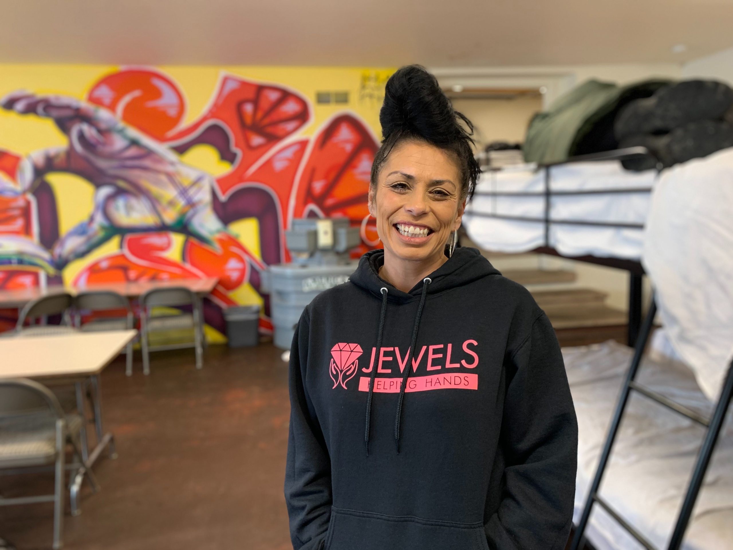 Julia Garcia started the nonprofit Jewels Helping Hands, which began by operating mobile shower units to serve Spokane's growing homeless population. CREDIT: Kirk Siegler/NPR