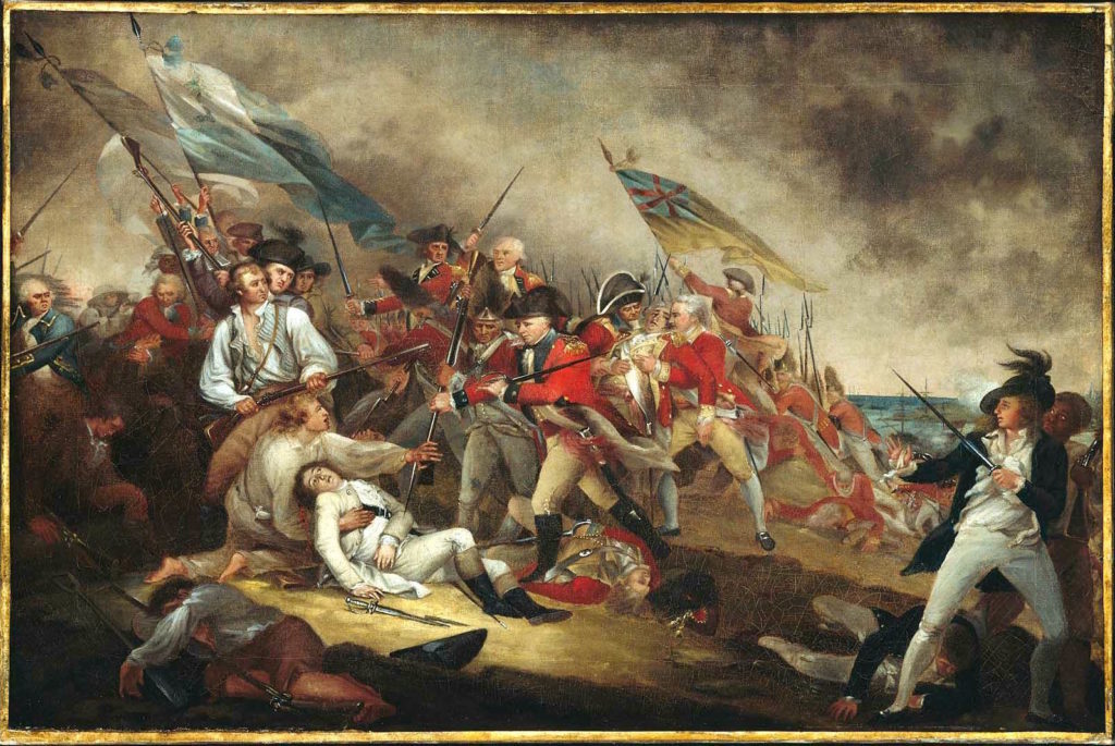 John Trumbull's painting The Death of General Warren at the Battle of Bunker Hill. Peter Salem is thought to be the figure in the lower right. From the Boston Museum of Fine Arts