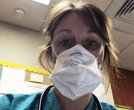 Dr. Jessica Van Fleet-Green posted this selfie to Instagram after she received a new N95 mask after three weeks of using her old one.