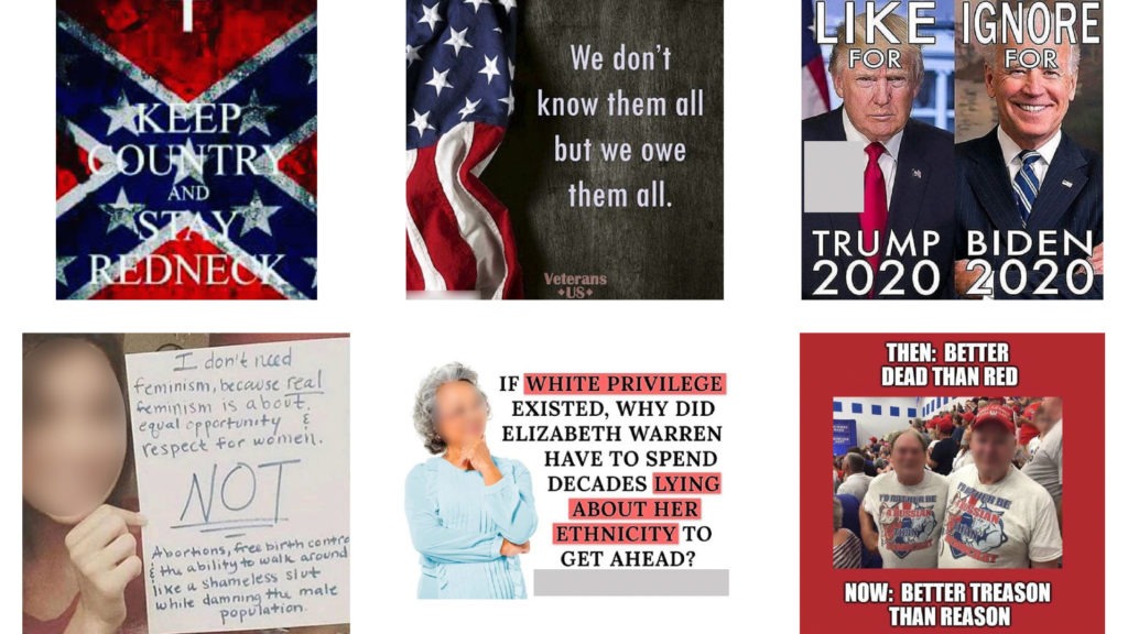 A selection of images from Instagram posts included in professor Young Mie Kim's analysis of election disinformation. CREDIT: Screenshots by Young Mie Kim and NPR