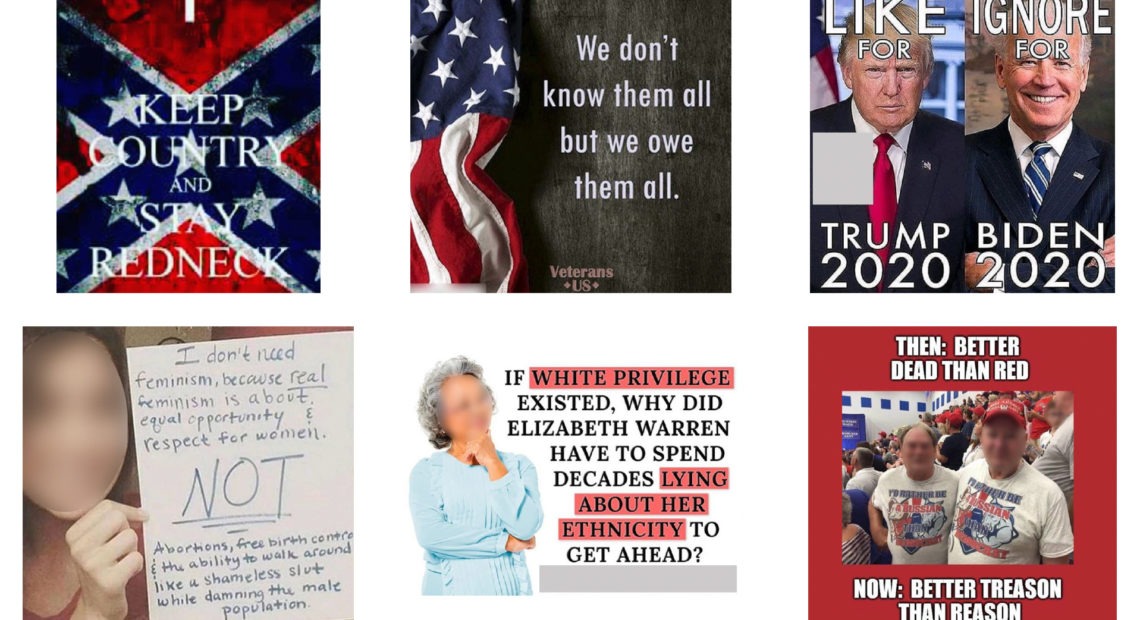 A selection of images from Instagram posts included in professor Young Mie Kim's analysis of election disinformation. CREDIT: Screenshots by Young Mie Kim and NPR