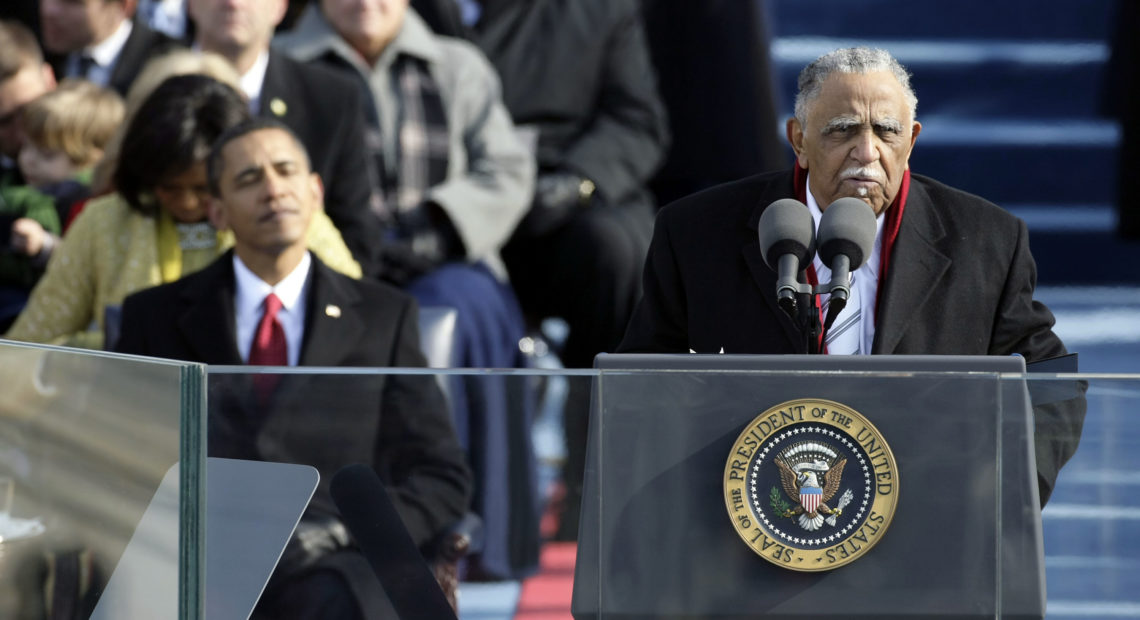 The Rev. Joseph Lowery speaks at the Lincoln Memorial in Washington, D.C., during an event commemorating the 50th anniversary of Dr. Martin Luther King Jr.'s "I Have a Dream" speech and the March on Washington for Jobs and Freedom. CREDIT: Alex Wong/Getty Images