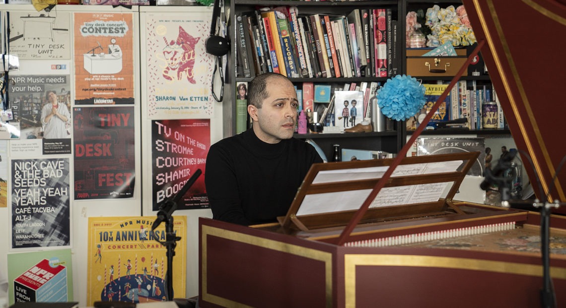 Mahan Esfahani plays a Tiny Desk Concert. CREDIT: Kisha Ravi/NPR