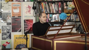 Mahan Esfahani plays a Tiny Desk Concert. CREDIT: Kisha Ravi/NPR