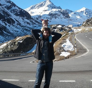 Firefighter Blaine Vandehey, on the northern border of Italy, with his young son. Courtesy of Blaine Vandehey