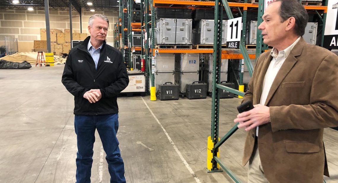 Idaho Governor Brad Little at state medical supplies stockpile in Boise - April 14 2020