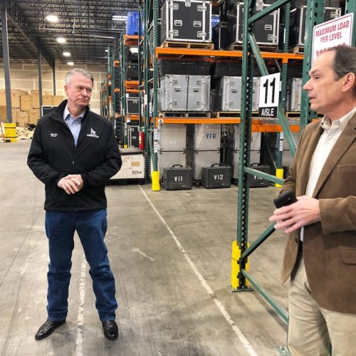 Idaho Governor Brad Little at state medical supplies stockpile in Boise - April 14 2020