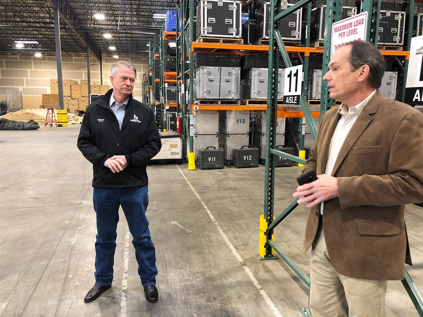 Idaho Governor Brad Little at state medical supplies stockpile in Boise - April 14 2020