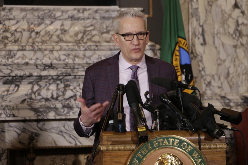 State Secretary of Health John Wiesman talks to reporters at a prior news conference on March 12, 2020, in Olympia. CREDIT: Rachel La Corte/AP