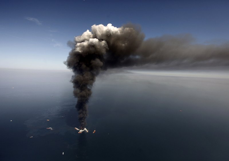 Oil in the Gulf of Mexico as the Deepwater Horizon oil rig burns