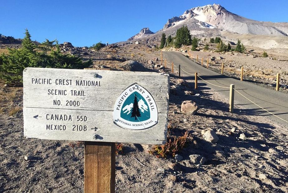 A sign for the Pacific Crest Trail is shown on September 9, 2015, near Timberline Lodge on Mt. Hood. CREDIT: Megan Farmer/KUOW