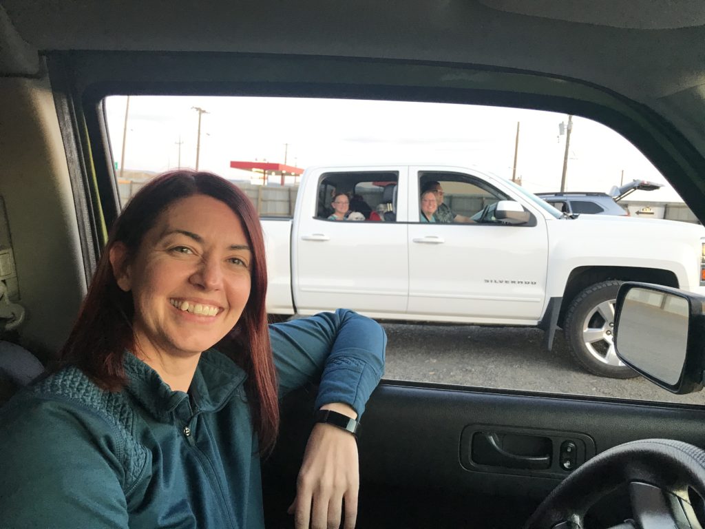 Sarah Schilling was reporter Courtney Flatt's chauffeur and all-time roomate and movie-watching companion. Their friends the Picker family drove separately in their truck. CREDIT: Courtney Flatt/NWPB