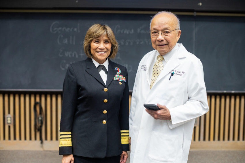 Vice Admiral Bono and her father, Anatolio B. Cruz Jr., M.D., a surgeon in San Antonio, Texas. CREDIT: UT Health San Antonio-2018