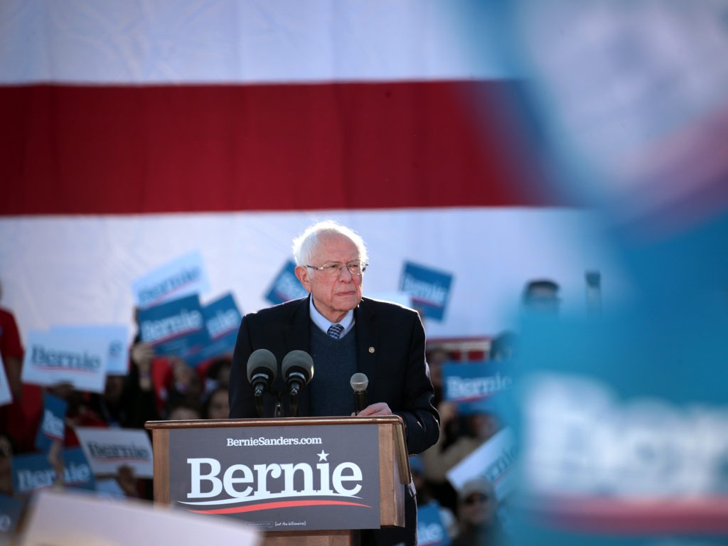 Bernie Sanders speaks at a campaign rally in Chicago on March 7. Scott Olson/Getty Images