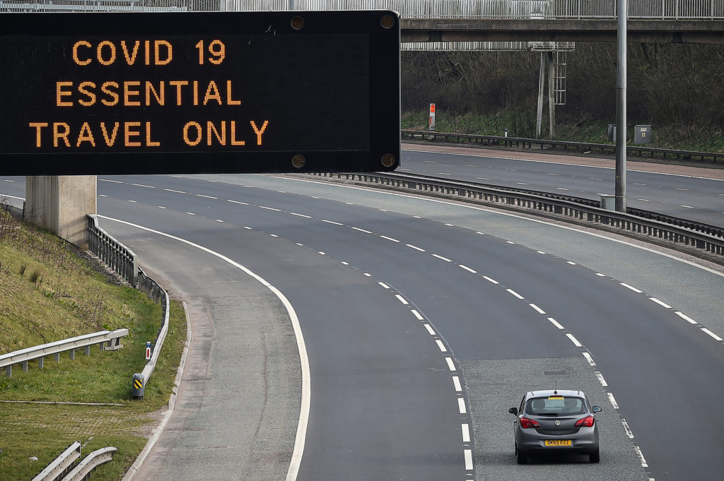A sign on the M8 motorway last week in Glasgow, Scotland. Jeff J. Mitchell/Getty Images