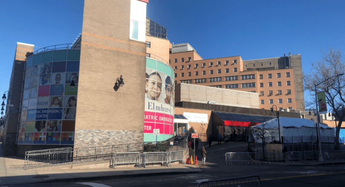 Elmhurst Hospital in Queens has been described as the "epicenter of the epicenter" of the COVID-19 pandemic in New York. CREDIT: Dr. Luke Hansen